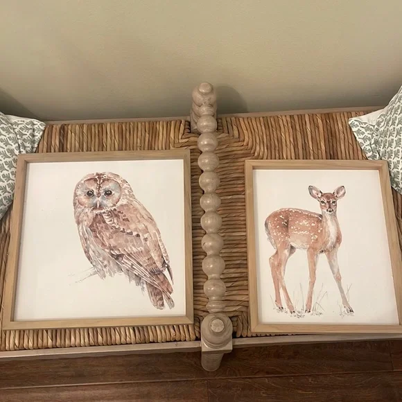 NWT Creative Co-op framed art set of 2 owl (12” x 12”) & deer (12” x 10”) - Picture 1 of 6